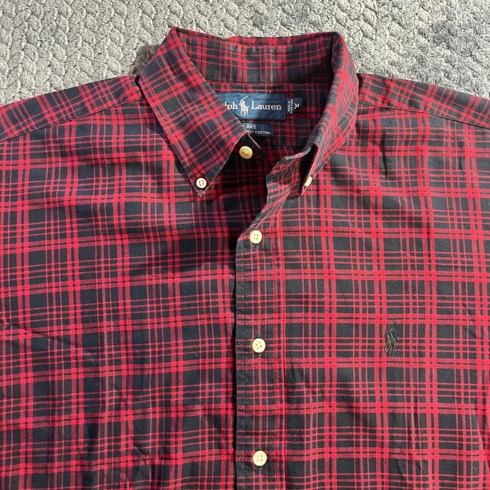 Ralph Lauren‎ Mens Blake Plaid Button Down Shirt Red Black Cotton Size M - Picture 2 of 10